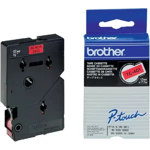 Marķēšanas lente Brother TC-401 12mm Melna uz Sarkana