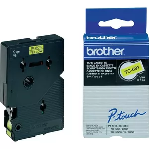 Labeling Tape Brother TC-691 9mm Black on Yellow