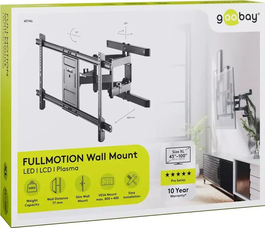 TV sienas stiprinājums Goobay Pro FULLMOTION (XL) Photo 11