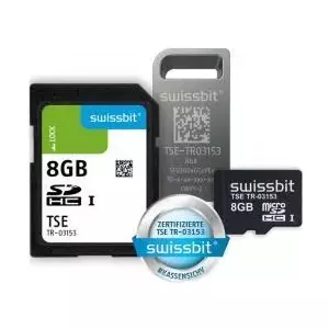 Swissbit TSE, USB zibatmiņas, 8 GB, izolēta tehniskā drošības ierīce (TSE modulis), dizains: USB zibatmiņas, šifrēšana: 384 bitu, SE veiktspēja (paraksts): 250 ms, kalpošanas laiks: 20 miljoni parakstu, glabāšanas ietilpība: 8 GB, sertifikāta derīguma termiņš 5 gadi, izolēts blistera iepakojumā, ieskaitot svarīgākos datus vienkāršā teksta un/vai svītrkoda veidā - Īpaša prece: Neatkarīgi no piegādes laika atcelšana un atgriešana ir izslēgta! (SFU3008GC1PE2TO-E-GE-C31-JA0 Box)