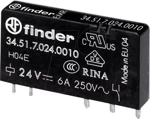 Реле Finder 34.51.7.024.5010 для печатных плат, 24В DC, 6А, 1 переключающий контакт