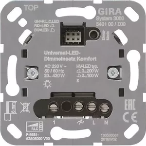 Wall-mounted dimmer module Gira S3000 Uni-LED-Dimmeins. Komfort 540100 for LED lighting