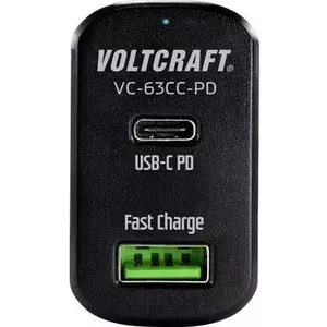 Car USB Charger Voltcraft VC-63CC-PD, 2× USB + 1× USB‑C, Max Output Current 3A