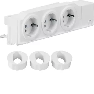 Hager VZ00AS elektriskais korpuss IPX2 universāla 3-vietīga grozāma skrūvējama DIN sliedes Schuko ligzda