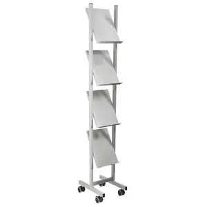 Helit H6813399 Magazine Rack Metal Grey with 4 Shelves