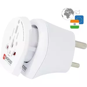 Travel adapter SKROSS 1.500215-E (W to IND) compact design for converting Swiss/European/UK plug to Indian sockets