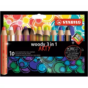 Krāsu zīmuli komplekts Stabilo Woody 3 in 1 ARTY — 10 gab., daudzkrāsaini