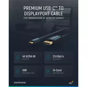 Kabelis Clicktronic USB-C uz DisplayPort 4K 60Hz 1 m