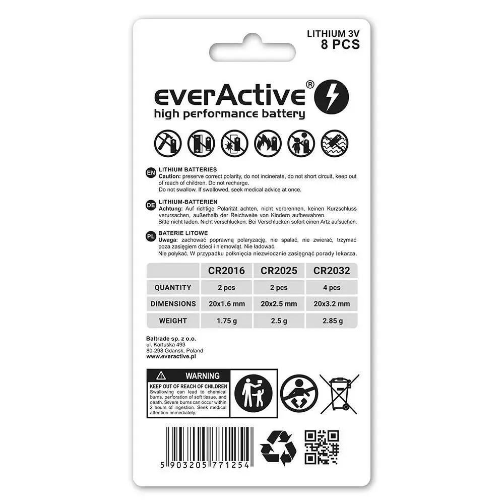 everActive CRMIX8BL akumulatoru komplekts — 8 litija monētas Photo 2