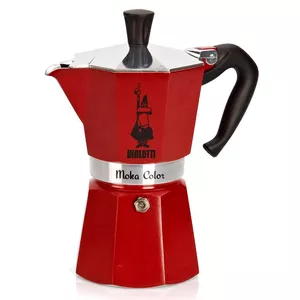 Moka pot BIALETTI Moka Express 6-cup (300 ml) aluminum stovetop with safety valve, red