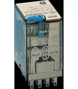 Finder 55.34.9.024.5040 Industrial Plug-in Relay, 24V DC, 7A, 4PDT, with Test Button and Mechanical Indicator