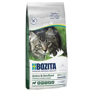 Сухой корм для кошек BOZITA Active & Sterilised без злаков с ягненком 2 кг — взрослая, белок 33%, жир 20%, таурин 2000 мг/кг