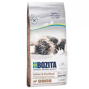 Сухой корм для кошек BOZITA Indoor & Sterilised без зерна с олениной 2 кг — взрослым, 33% белка, 14% жира