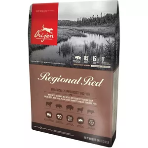 Sausais barības suņiem Orijen Regional Red 6 kg — cūkas garša, nobriedušiem/un veciem suņiem, ādas un kažoka atbalsts, 5–9,9 kg suņiem
