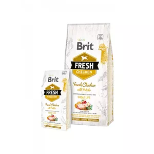 Сухой корм для собак Brit Fresh Adult 12 кг — курица, яблоко, гречка, картофель, без злаков, 28% белка