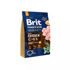 Сухой корм для собак Brit Premium by Nature 3 кг — Взрослые, Курица, 26% белка, 15% жира, для средних пород