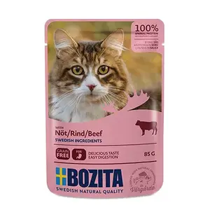 Wet cat food BOZITA WITH BEEF – Chunks in Sauce, Adult, 85 g, Grain-free, Tray