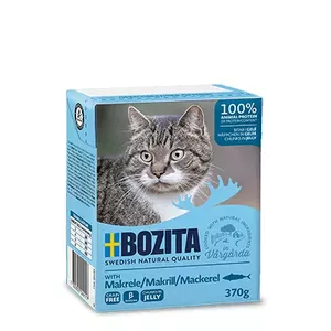 Влажный корм для кошек BOZITA WITH MACKEREL — кусочки в желе, 370 г, беззерновой, для взрослых