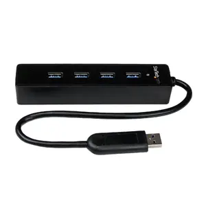 Портативный 4‑портовый SuperSpeed USB 3.0-хаб StarTech ST4300PBU3 — USB 3.2 Gen 1 Type‑A, 5 Гбит/с, встроенный кабель, чёрный