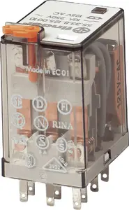 Finder 55.33.8.230.0010 Miniature Plug-in Relay, 230V AC, 10A, 3PDT, with Test Button