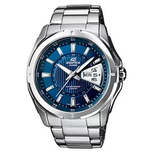 Pulkstenis CASIO EF-129D-2AVEF — nerūsējošā tērauda korpuss un siksna, minerālstikls, baterija SR626SW