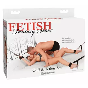 Набор фиксации для кровати Pipedream Bondage FFS Cuff & Tether Set Black — наручники, манжеты для щиколоток, ремни с карабинами, полиамид