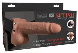 Strap-on vibrator Pipedream FFS 7 Dark Rem — hollow realistic dildo, 20.3 cm length, insertion 17.8 cm, Ø inner 4.1 cm, adjustable harness 71–132 cm