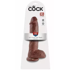 Dildo King Cock Silicone Brown — realistic PVC dildo, length 25.4 cm, Ø 5.1 cm, suction cup, strap-on compatible