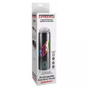 Masturbator Pipedream Silicone Black — rotating sleeve, 9 modes, USB, length 24.1 cm, insertion 14.5 cm, Ø 2.5 cm