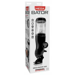 Masturbator Pipedream Mega-Bator Ass Black/Clear – automatic blowjob device, motorized thrusting & rotating, 5 speeds, 10 modes, USB, waterproof, 27.9×7.6 cm