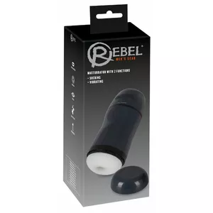 Masturbator Rebel Silicone Black – rechargeable sleeve with 4 vibration & 3 suction modes, 21.8 cm length, 15 cm insertion, Ø 2.5 cm