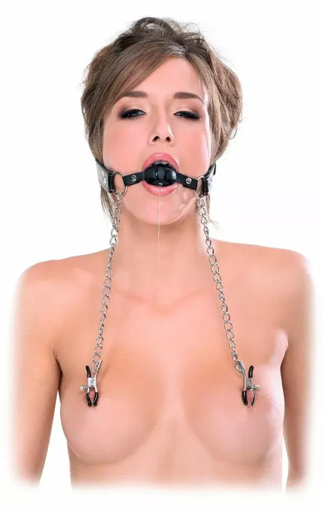Ball gag Pipedream FFE Deluxe – adjustable straps, nipple clamps Photo 2