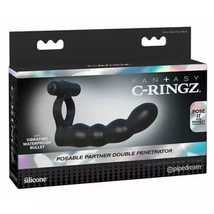 Кольцо-вибратор для пары Fantasy C-Ringz силиконовое черное — кольцо Ø 3 см, съёмный виброшар, анальные бусины, фаллоимитатор 14 см (вставная длина 12,7 см), Ø 2,7 см