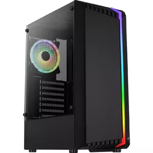 Datora korpuss AEROCOOL Bionic Midi Tower — ATX, rūdīts stikls, 3.5"x2 / 2.5"x4, max GPU 297 mm, CPU dzes. 158 mm, zila apgaismojuma