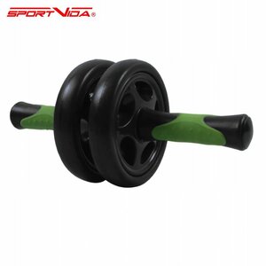 SportVida Dubultais Rolleris (14cm) priekš Fitnesa ar argonomiskiem gumijotiem rokturiem Zaļš