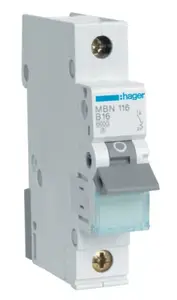 Однополюсный автоматический выключатель Hager MBN116 16 А 50 - 60 Гц переменного тока