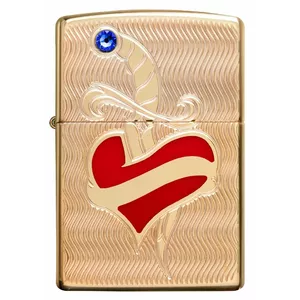 Lighter Zippo 49303 Armor with Heart and Sword Design, Windproof Refillable Metal