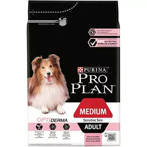 Sausais barības produkts suņiem Purina Pro Plan Medium Adult Sensitive Skin Salmon 14 kg — pieaugušiem vidējas šķirnes suņiem, 29% olbaltumvielu, 18% tauku