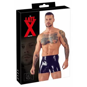Late X Latex Briefs Men's Briefs model 29104381721, natural latex 0.4 mm, size L, black, integrated cock/ball sleeve and anal condom