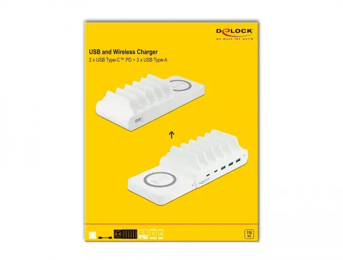 Зарядка DeLOCK USB и беспроводная зарядка 2 x USB Type-C PD + 3 x USB Type-A Photo 6