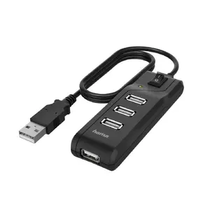 Hama 00200118 USB 2.0 Interface Hub with 480 Mbit/s Data Transfer Rate, 4x USB-A Ports, 1.8 m Cable, Status LED, Black