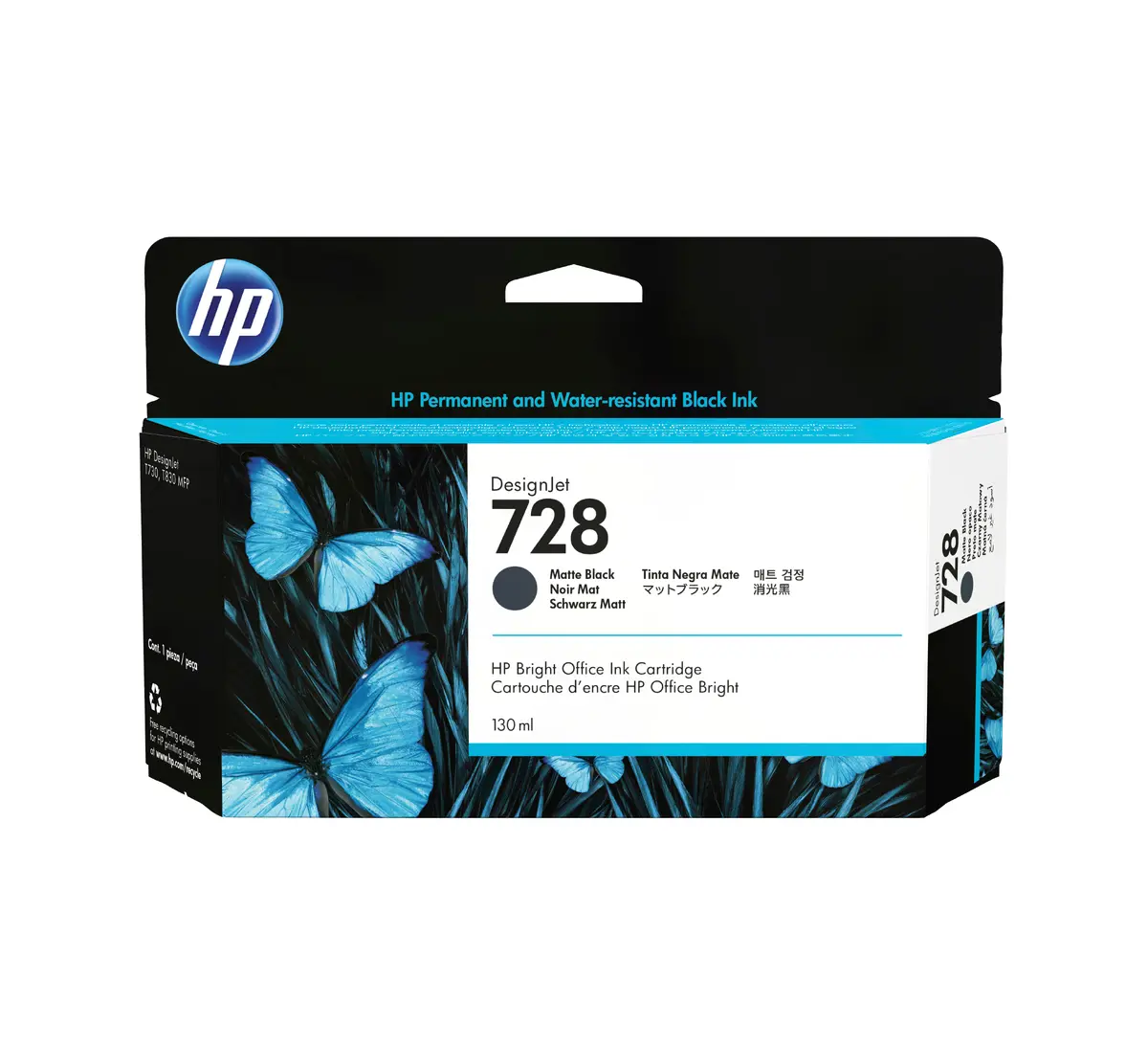 HP 728 130ml matēti melna tintes