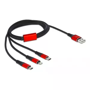 USB Charging Cable DeLOCK 3 in 1 Type-A to Lightning / 2 x USB Type-C 1 m black / red