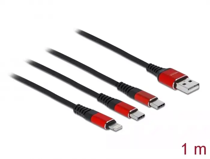 USB Charging Cable DeLOCK 3 in 1 Type-A to Lightning / 2 x USB Type-C Photo 2