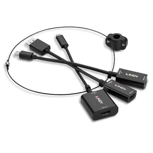 Конвертер HDMI Lindy с выходом HDMI Type A и входами DisplayPort, Mini DisplayPort и USB‑C — 18G, чёрный, 0.08 кг