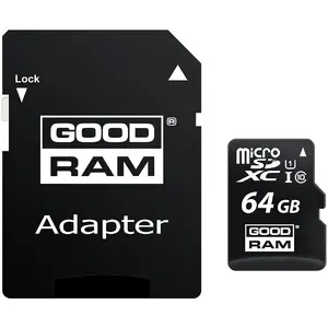 MicroSDXC memory card GOODRAM 64GB UHS‑I Class 10 (U1), read 100 MB/s, write 10 MB/s, with SD adapter, black