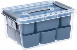 Plast Team Probox DIY uzglabāšanas kaste, 14 litri, caurspīdīga ar pelēkiem klipšiem