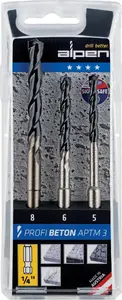 Drill bit set ALPEN APTMS 3 — concrete spiral bits 3-piece: 5 mm, 6 mm, 8 mm, 1/4" shank
