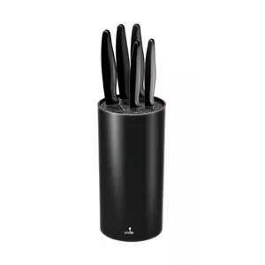 Knife set Smile SNS-3 — 5 knives with stand, stainless steel blades, black handles, blade lengths 20 cm / 20 cm / 13 cm / 9.5 cm, technopolymer stand