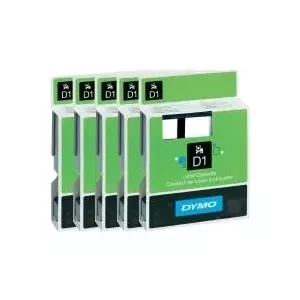 Label tape pack Dymo 6 mm — 5 rolls (white, yellow, transparent, black)